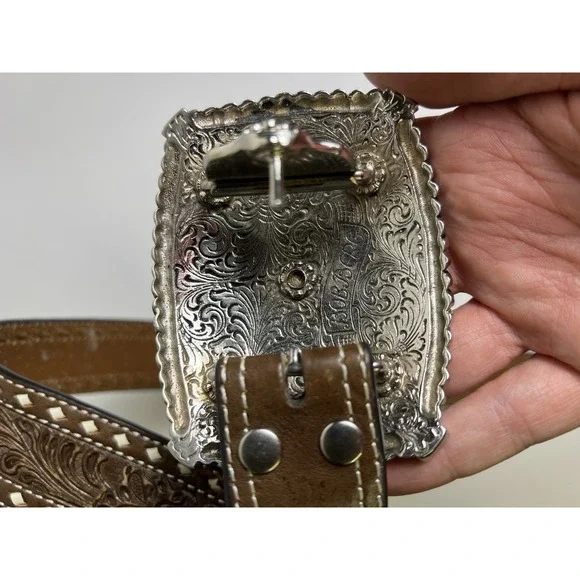 VTG 2014 Simbrah Simmental Class Winner Bob Berg Belt Buckle Nocona Tooled Belt VTG 2014 Simbrah Simmental Class Winner Bob Berg Belt Buckle  main image 2